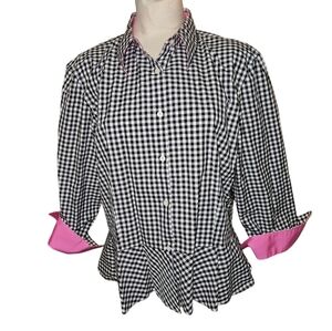 Lauren Ralph Lauren Plus Size 16 Gingham Pink Detail Baby doll Button up Blouse